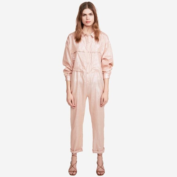 NWT Kondi pink & metallic thread cotton blend utility jumpsuit, XS - Picture 3 of 8